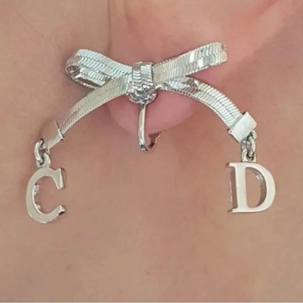 Christian Dior CD Silver Bow Dangle Monogram Earrings RARE! - Picture 8 of 8